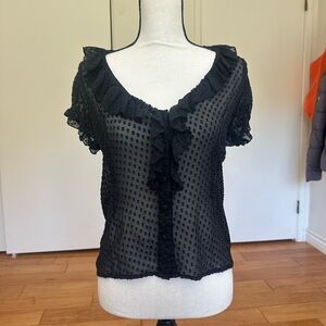 Sheer Black Button Up Ruffle Blouse